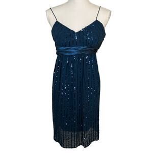 Vivienne Tam Blue silk and sequins spaghetti strap evening slip dress size 2
